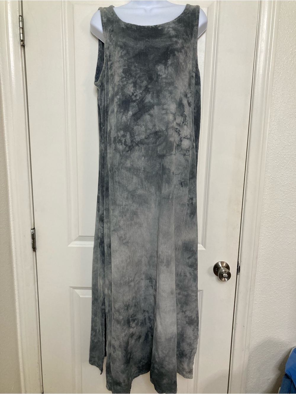 Oh My Gauze Maxi Dress Sz 2 L/XL Gray Tie Dye Sleeveless Lagenlook Boho